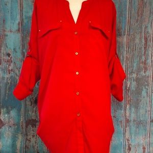 Calvin Klein botton down red blouse xl